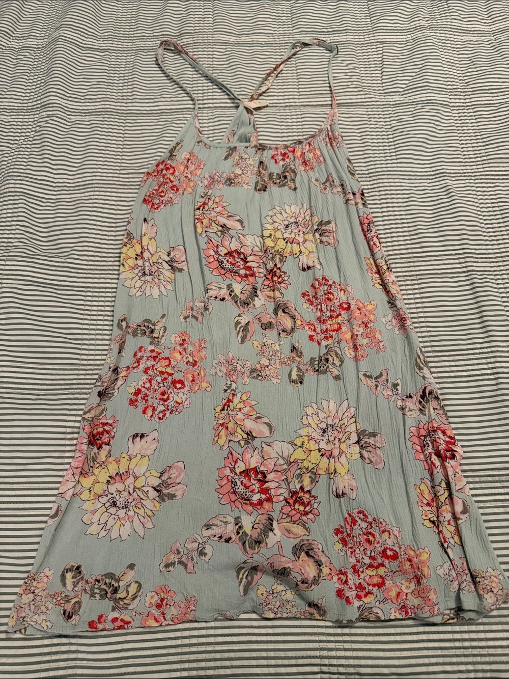 Billabong Light Blue Floral Mini Dress with Spaghetti Straps